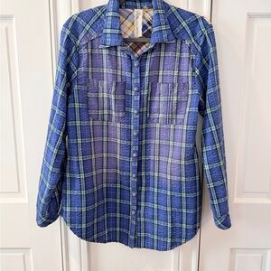 Beautiful Aratta Silent Journey Plaid and Floral Button Up shirt Size Medium